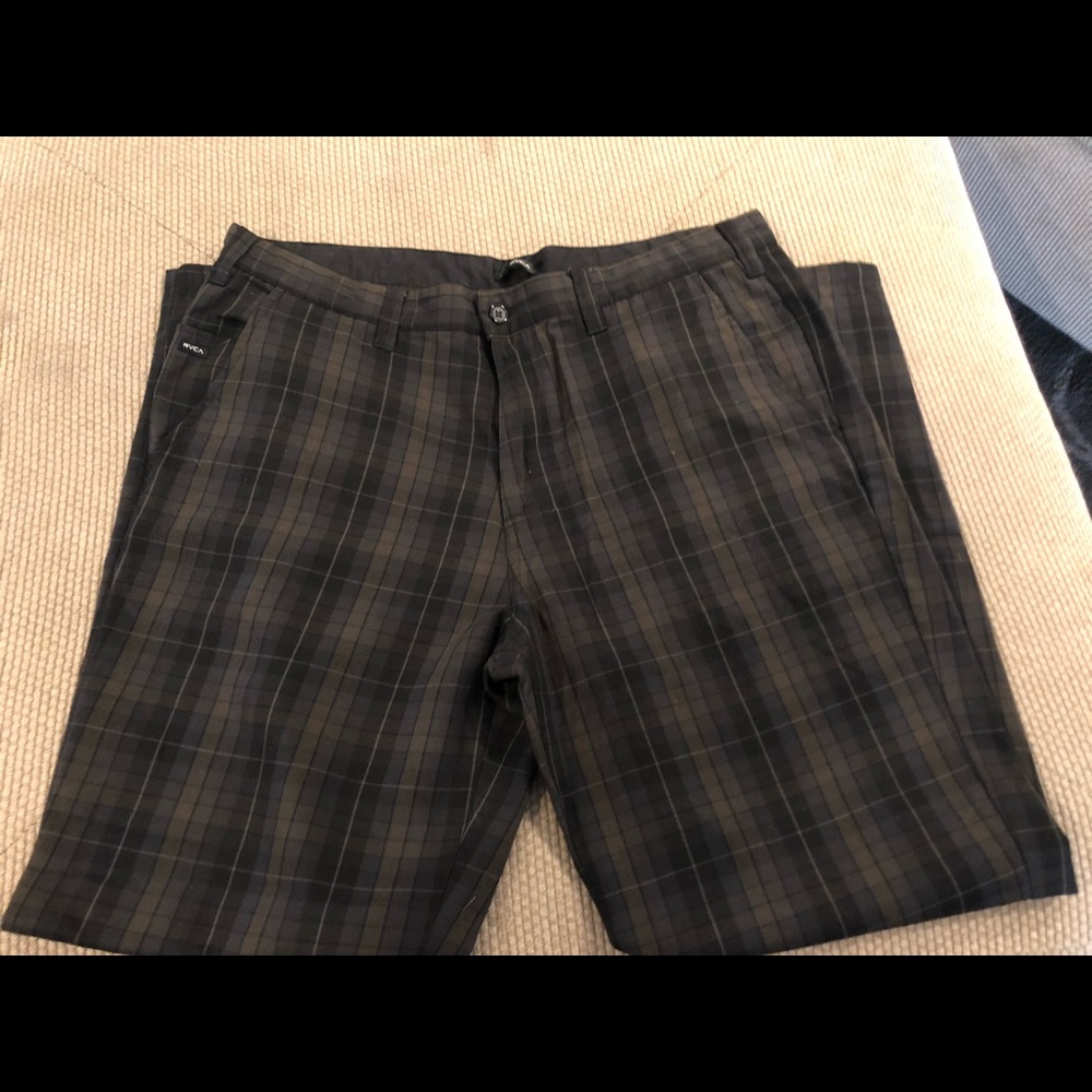 RVCA Pants, black and brown plaid